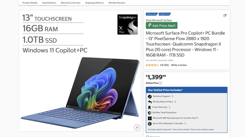 Price Lasso add price alert button showing on the Costco website for a Microsoft Surface pro listing