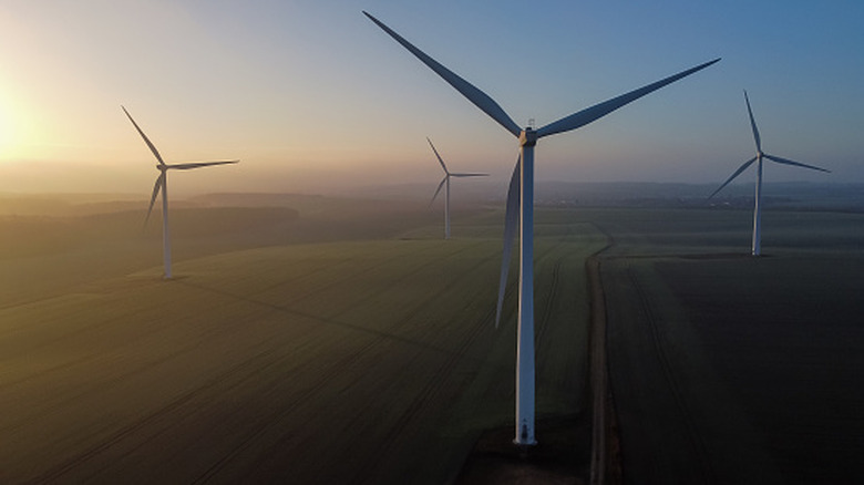 Wind turbines over farmland