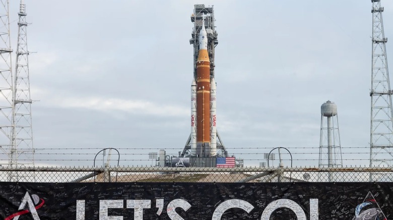 Artemis II is pictured on its pad ahead of a planned February launch.
