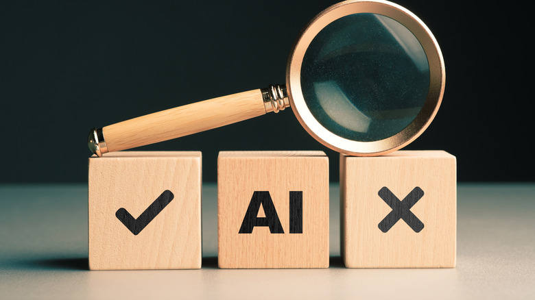 AI with a check mark on one side and an X on the other