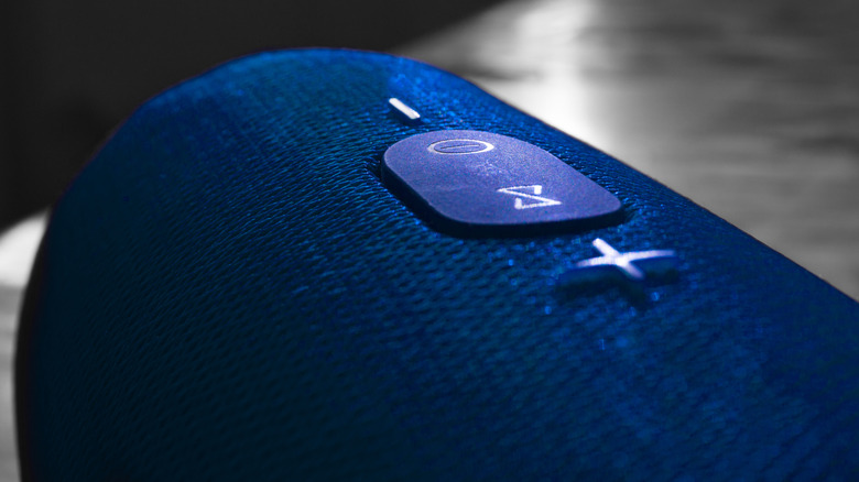 Close-up of JBL portable speaker.