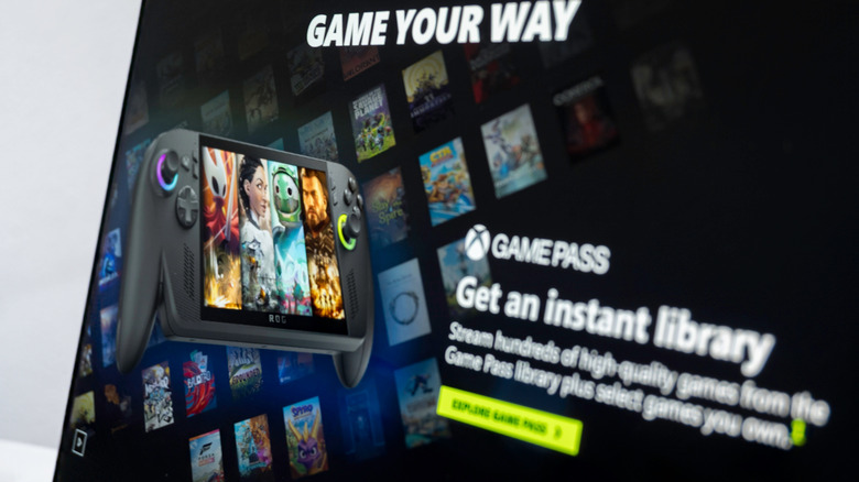 The Xbox Game Pass library advertised on a screen