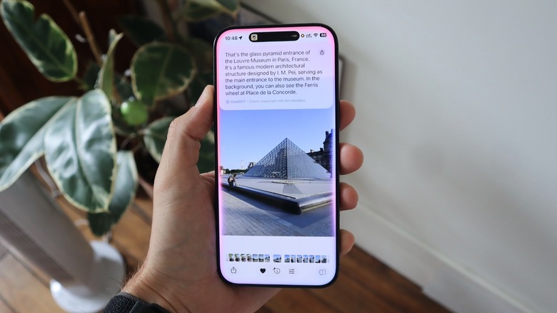 Visual Intelligence powered by ChatGPT on iOS 26 showing information about a Louvre picture