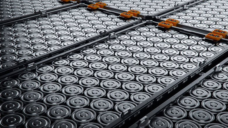 Closeup of EV battery cells