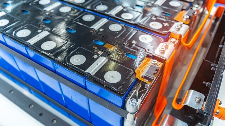 Lithium-ion cell packs inside an EV battery