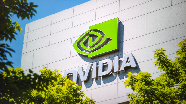 Nvidia logo and company name displayed on a building