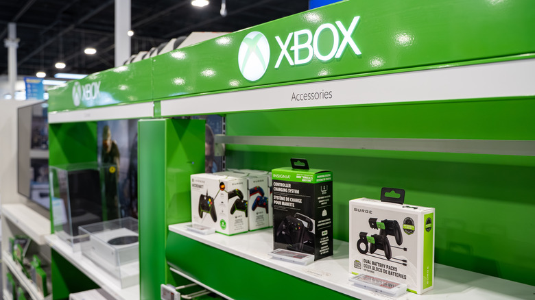 Display of Xbox gaming accessories in a store