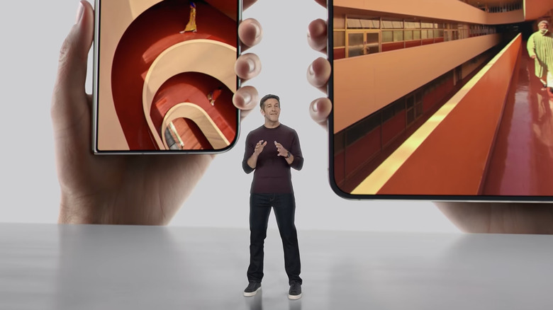 Apple CEO John Ternus unveiling the iPhone Duo in September 2026.
