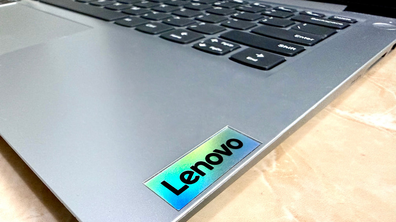 a Lenovo label on a laptop