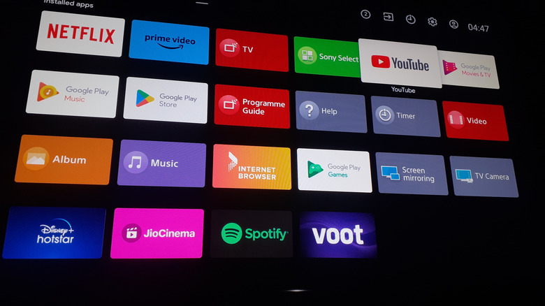A list of apps on a smart TV menu.