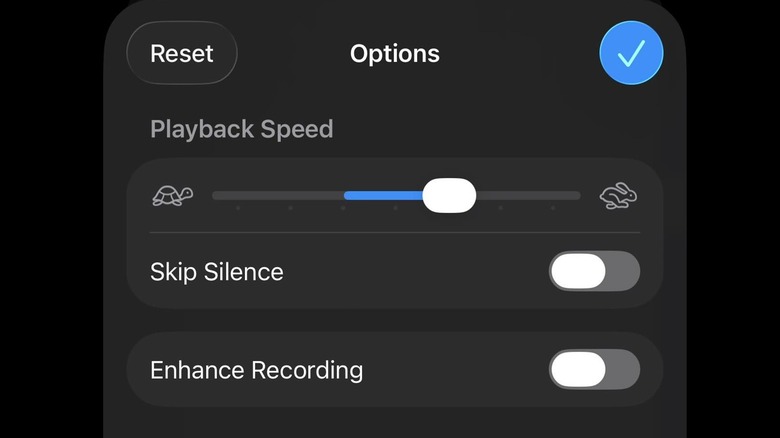 Changing the playback speed of a recording in the iPhone's Voice Memo app.