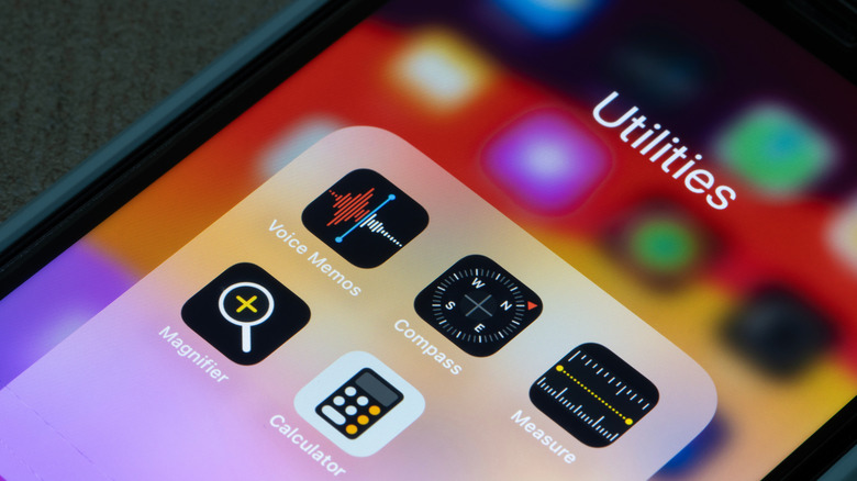 The Voice Memos app in the Utilities folder of an iPhone.