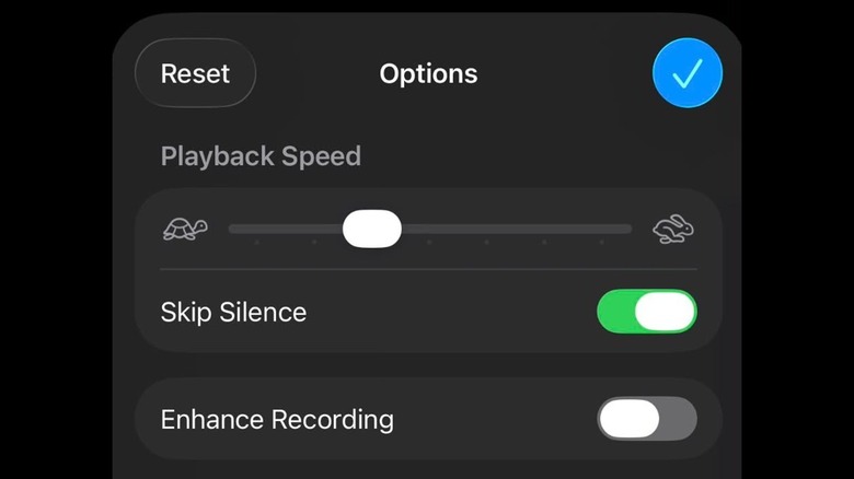 The Skip Silence feature of the iPhone's Voice Memo app.