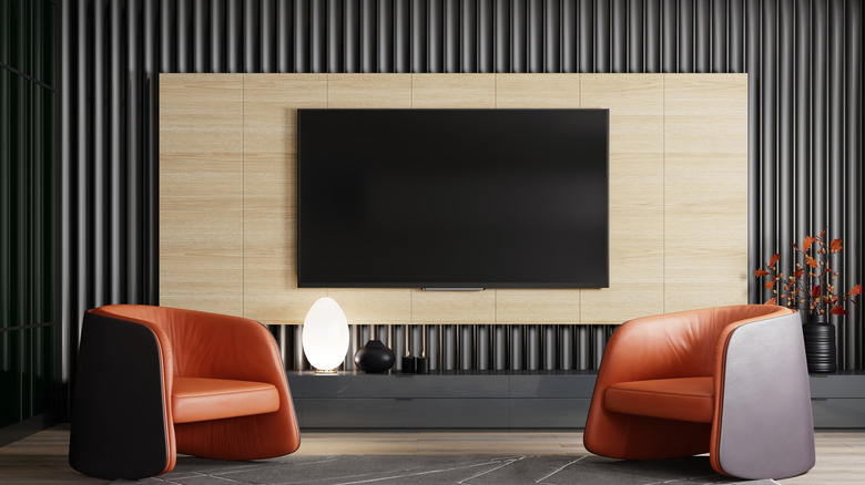black screen TV in modern living room environment