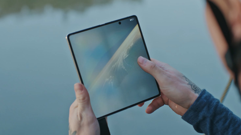 The Honor Magic V6 foldable display with the crease slightly visible.