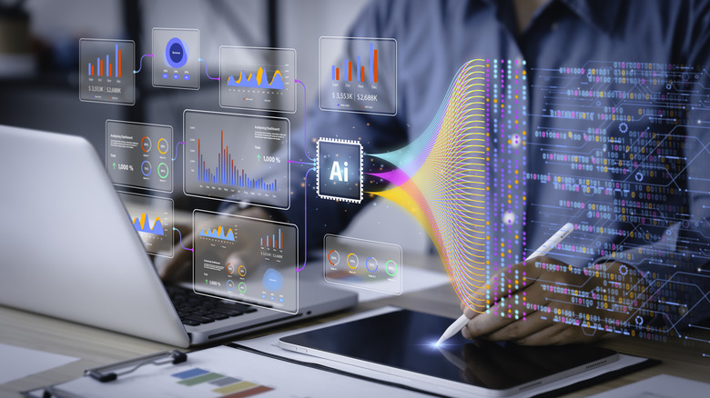 Artistic rendition of analyst using AI to analyze data