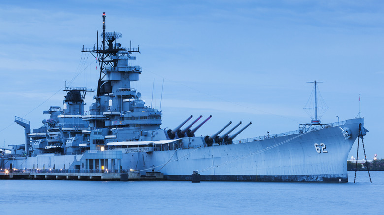 Battleship USS New Jersey anchored off Camden