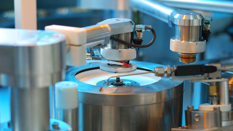 A machine manufacturing DVDs.
