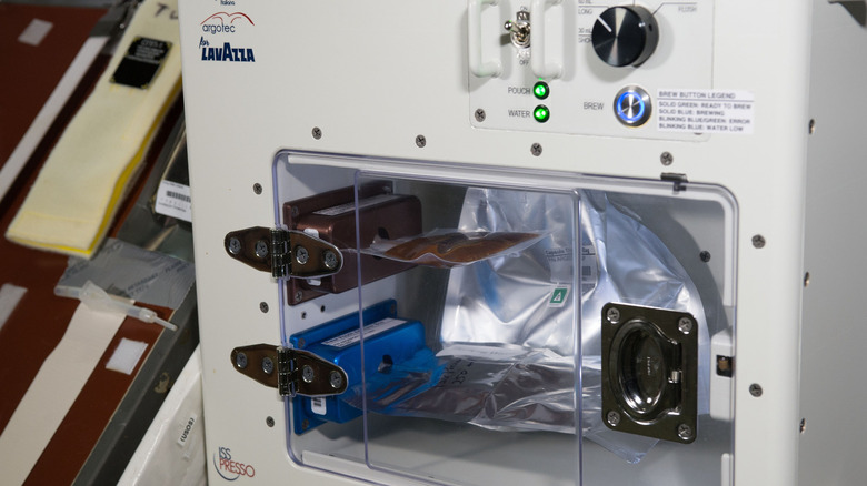 The ISSPresso machine seen installed onboard the International Space Station