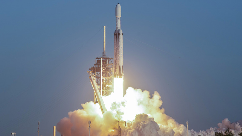 A SpaceX Falcon Heavy rocket launches with NASA'S Nancy Grace Roman Space Telescope onboard from Launch Complex 39A, at NASA's Kennedy Space Center on August 30, 2026 in Cape Canaveral, Florida.