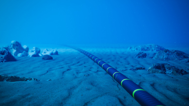 Rendering of an underwater internet fiber-optic cable on the sea floor.