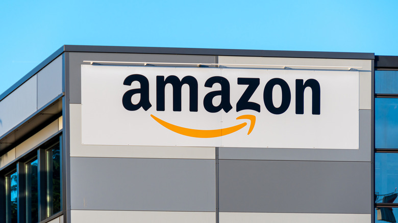 A building with an Amazon logo displayed at the top