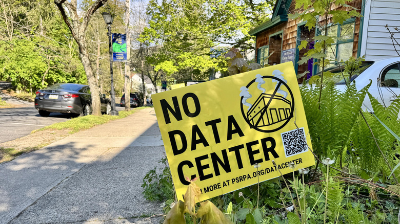 No Data Center sign placed outside a home in a rural community