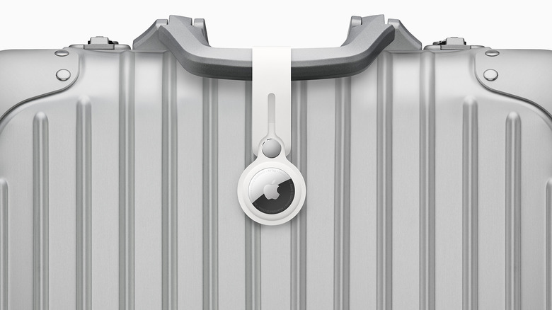 An Apple AirTag on luggage