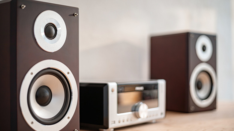 Modern bookshelf speakers as part of a home audio system