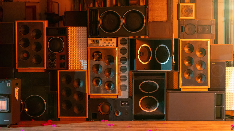 A collection of home audio speakers