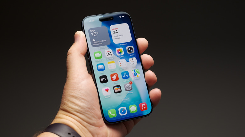The iPhone 17 Pro in hand with the display turned on.