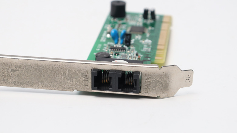 Old 56K PCI modem phone line ports.