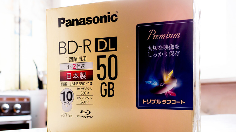 A set of Panasonic BD-R discs on table.