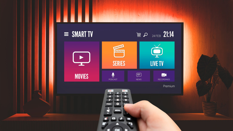 A remote pointed at a smart TV
