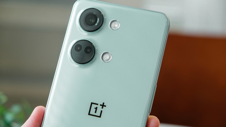 Close-up view of a OnePlus Nord smartphone.