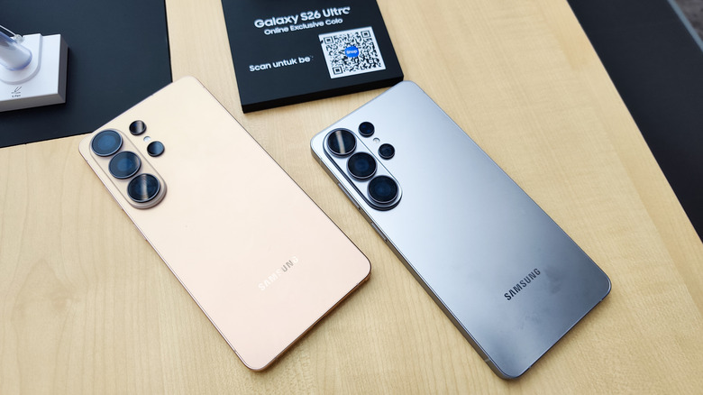 Two Samsung Galaxy phones on a table.