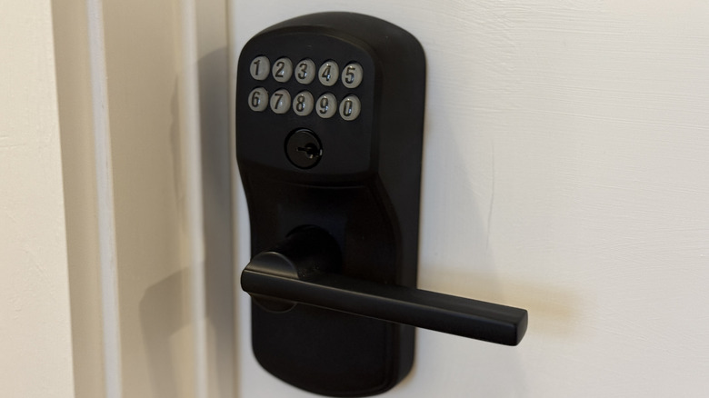A smart door lock with keypad.