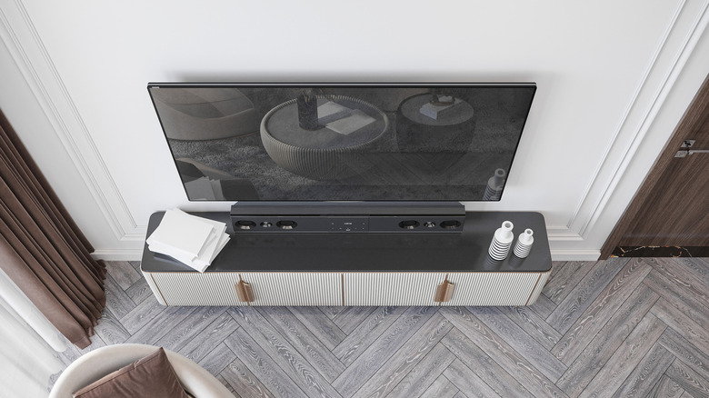 Top view of a TV and soundbar