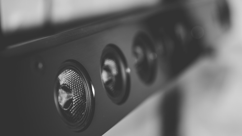 Close-up of soundbar speakers