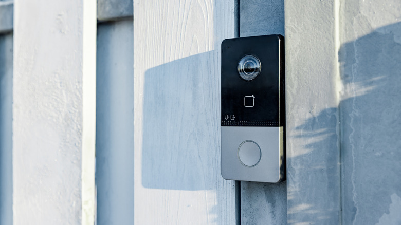 Close shot of a video doorbell.