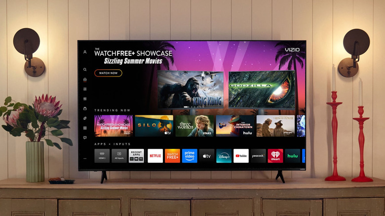 A Vizio TV displaying the WatchFree+ Showcase in a home.