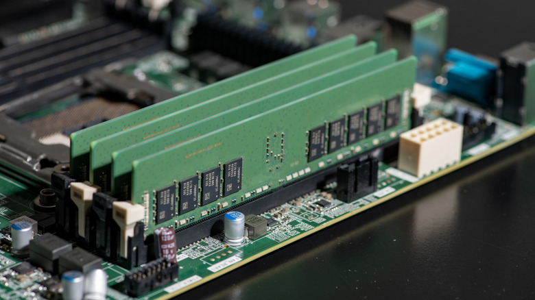 RAM modules installed on computer motherboard