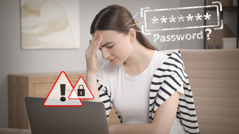 A woman struggling to remember a login password