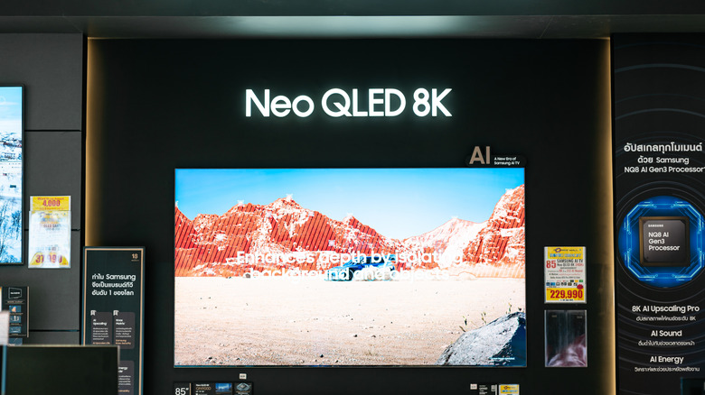 A Samsung NEO QLED 8K TV is on display in a retail store.