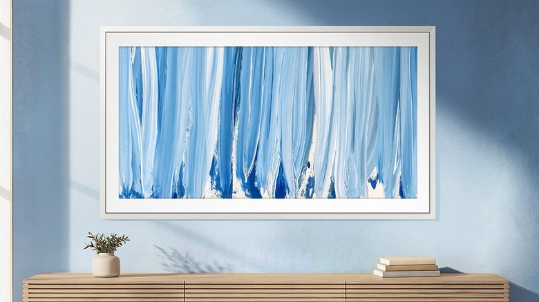 Samsung's The Frame TV mounted to the wall to show fine art.