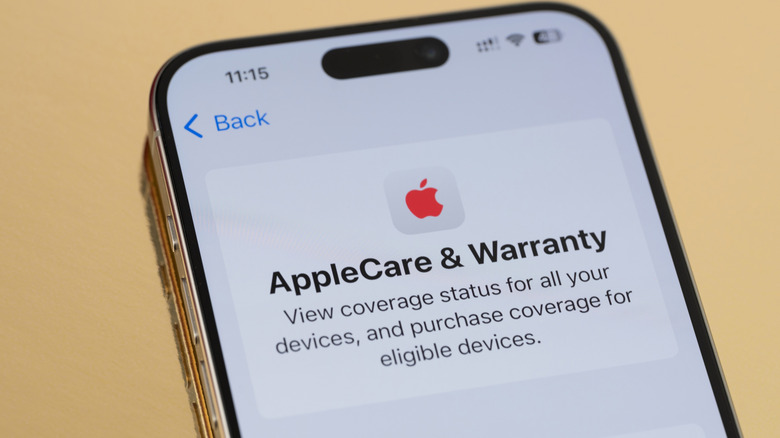 AppleCare and warranty status display on an iPhone.