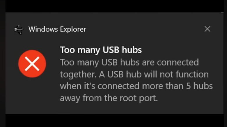 Windows displaying a USB hub error