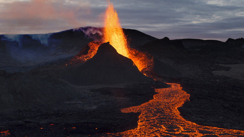 Volcanic eruption with lava flow