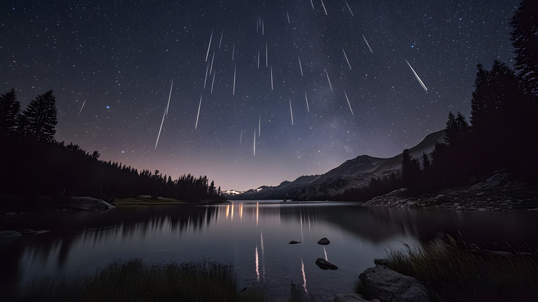 Perseid meteor shower over Earth