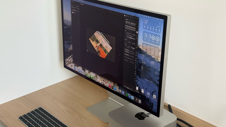 A Studio Display and a Mac Studio on a table